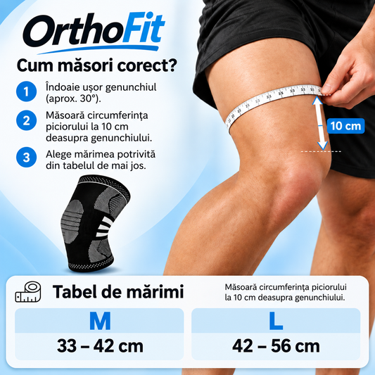 OrthoFit – Genunchieră Ortopedică cu Suport Patelar și Stabilizatori Laterali