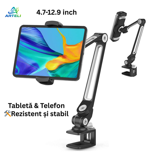 Suport Telefon & Tabletă din Aluminiu Reglabil 4.7” - 12.9” Negru