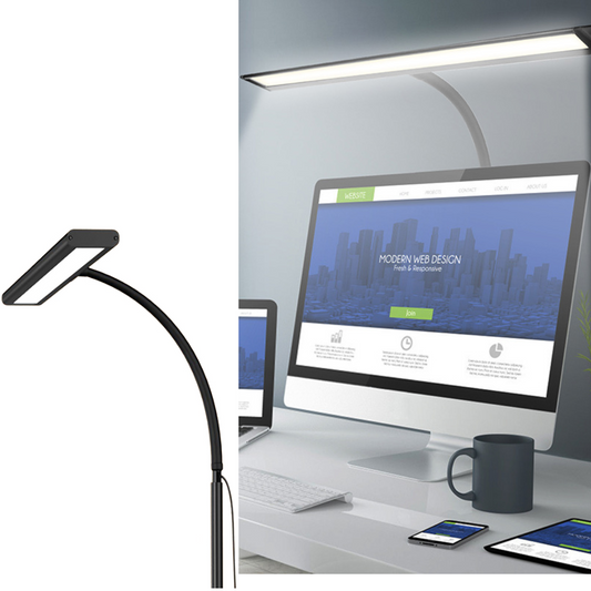 Lampa LED Arteli® 70 cm cu Dimer Continu, 400 lm, 2700K, Control Tactil, USB + Adaptor Priza, Negru – Birou, Noptiera, Studiu, cu Prindere cu Clema