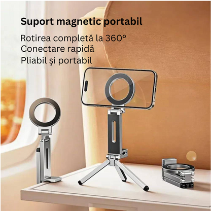 Suport Telefon Magnetic Pliabil Arteli® – Universal, Rotativ 360°, Portabil, Stabil, pentru Birou si Masina