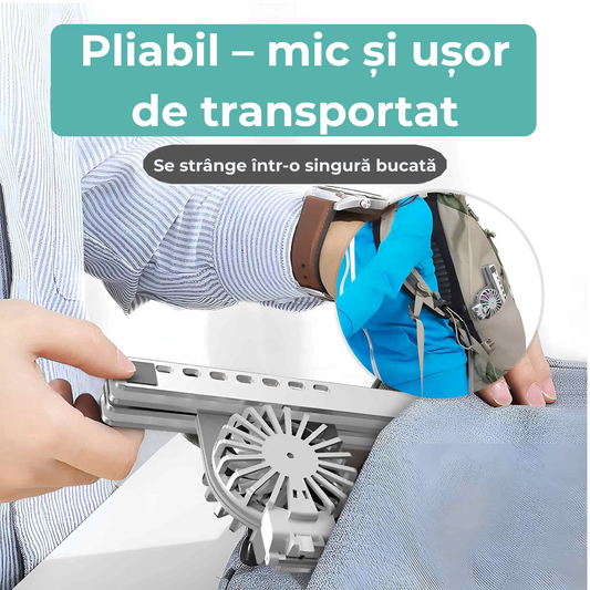 Suport Laptop Pliabil din Aluminiu și Silicon, Universal 13-17 Inch, cu Sistem Dublu de Răcire, 7 Trepte de Înălțime, Argintiu