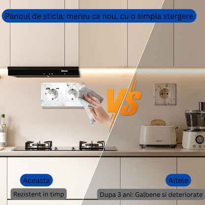 Priza Dubla cu USB si USB-C Arteli, 16A, 3520W, Rama Sticla Securizata, Protectie la Suprasarcina, Alb 86x157mm