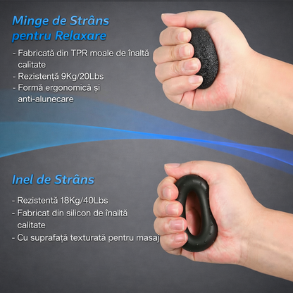 Flexor Mână Reglabil 5–60 kg + Set Antrenament Grip (5 Piese, Contor Repetiții)