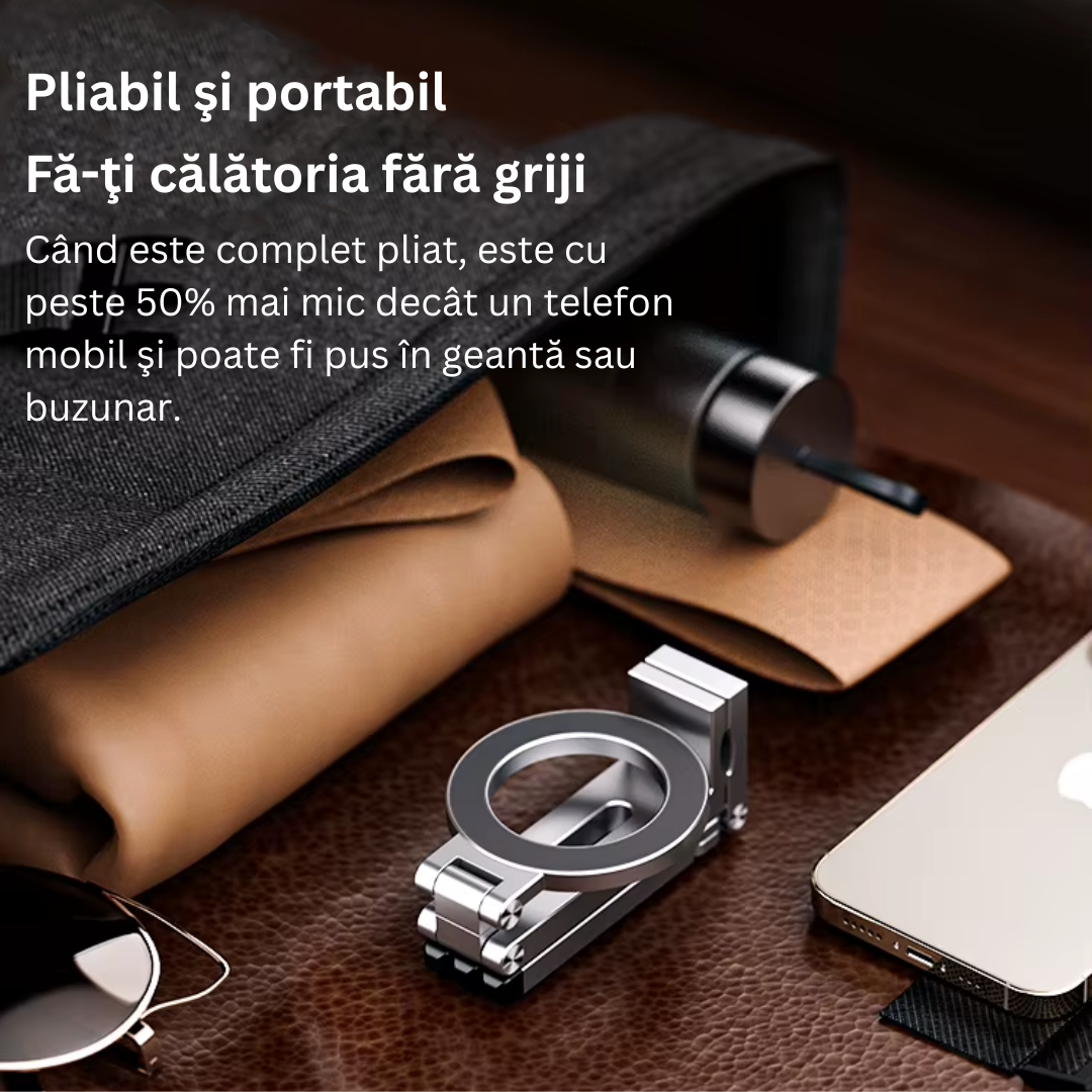 Suport Telefon Magnetic Pliabil Arteli® – Universal, Rotativ 360°, Portabil, Stabil, pentru Birou si Masina