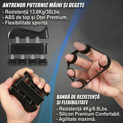 Flexor Mână Reglabil 5–60 kg + Set Antrenament Grip (5 Piese, Contor Repetiții)