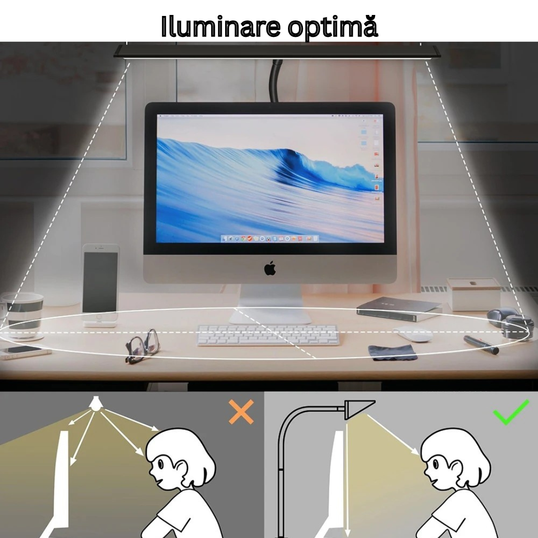 Lampa LED Arteli® 70 cm cu Dimer Continu, 400 lm, 2700K, Control Tactil, USB + Adaptor Priza, Negru – Birou, Noptiera, Studiu, cu Prindere cu Clema