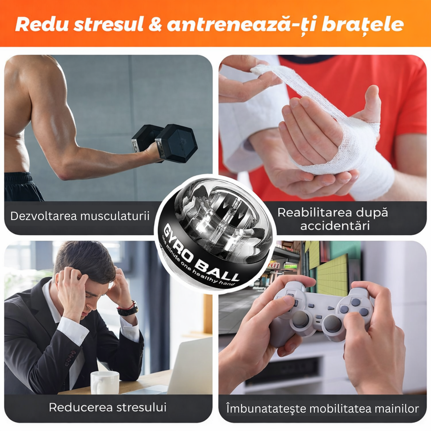 GyroBall Pro – Minge Giroscopică Anti-Stress si Antrenament pentru Mâini