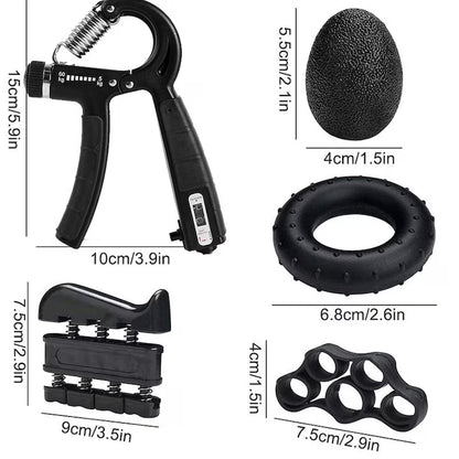 Flexor Mână Reglabil 5–60 kg + Set Antrenament Grip (5 Piese, Contor Repetiții)