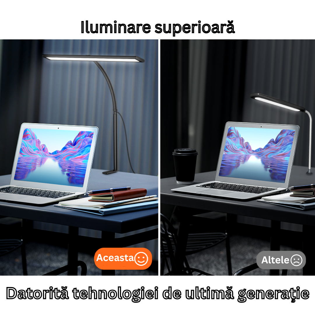Lampa LED Arteli® 70 cm cu Dimer Continu, 400 lm, 2700K, Control Tactil, USB + Adaptor Priza, Negru – Birou, Noptiera, Studiu, cu Prindere cu Clema