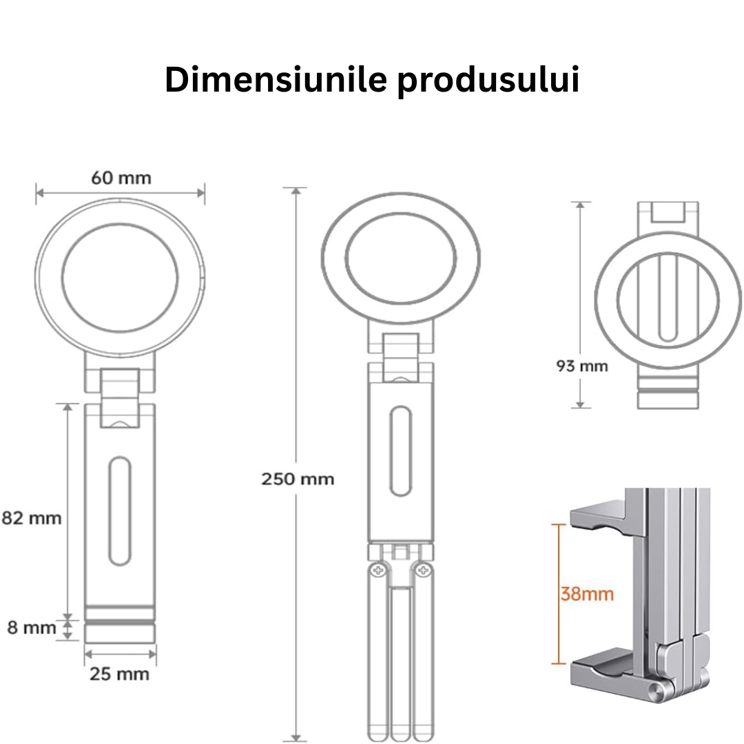 Suport Telefon Magnetic Pliabil Arteli® – Universal, Rotativ 360°, Portabil, Stabil, pentru Birou si Masina