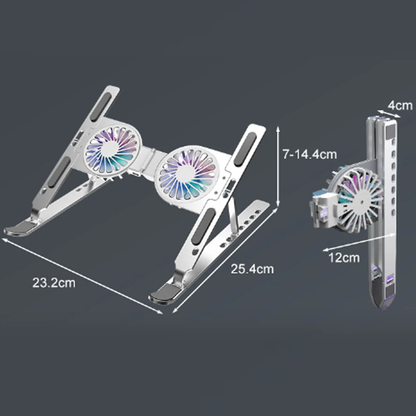 Suport Laptop Pliabil din Aluminiu și Silicon, Universal 13-17 Inch, cu Sistem Dublu de Răcire, 7 Trepte de Înălțime, Argintiu
