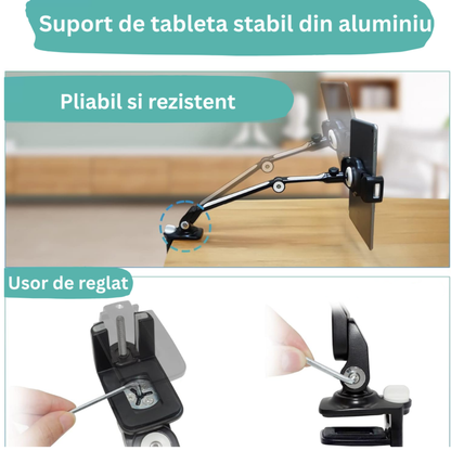 Suport Telefon & Tabletă din Aluminiu Reglabil 4.7” - 12.9” Negru