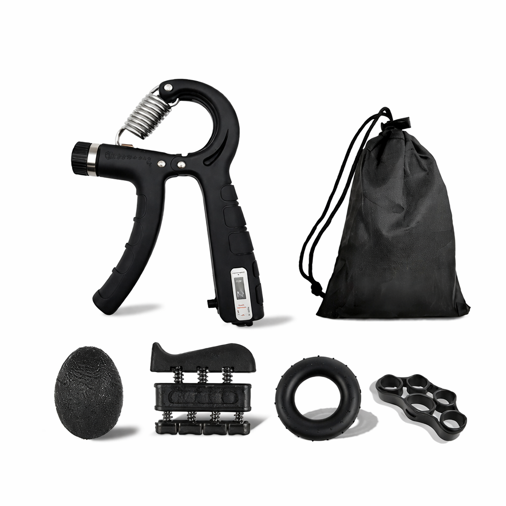 Flexor Mână Reglabil 5–60 kg + Set Antrenament Grip (5 Piese, Contor Repetiții)