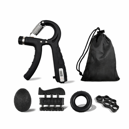 Flexor Mână Reglabil 5–60 kg + Set Antrenament Grip (5 Piese, Contor Repetiții)